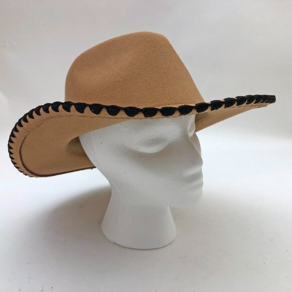 Jen & Co. Oakley Contrast Cowgirl Hat Tan with Black Trim Size Med-Large main image 10